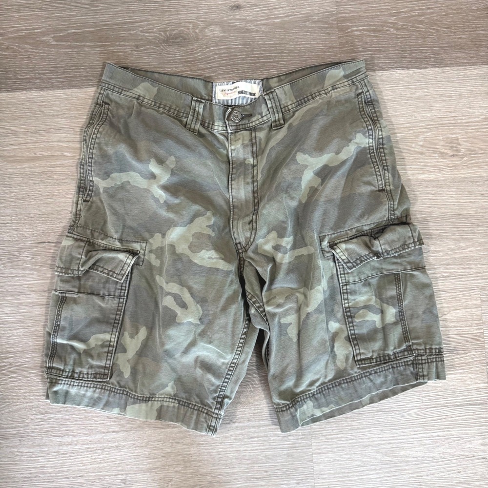 Levi Strauss Signature Cargo Shorts Mens 34 Green Camo Cotton Honestly Made